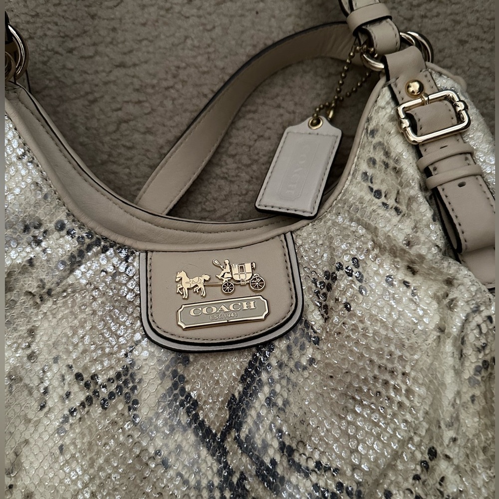 Large snakeskin print coach purse bag